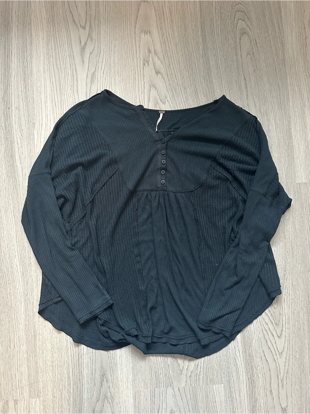 Free People Black Waffle Knit Long Sleeve